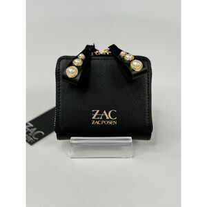 Zac Eartha Mini Bow Pearl Zipped Small Leather Wallet Black